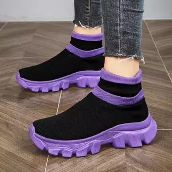 Весенние короткие ботинки Fly-Woven, легкие эластичные носки на толстой подошве, пара высоких сетчатых спортивных повседневных туфель, женские ботинки 35 розовый