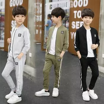 Весенние костюмы для мальчиков. Детские футболки с длинными рукавами. Костюмы-двойки для больших мальчиков и девочек весной и осенью. 170 чёрный