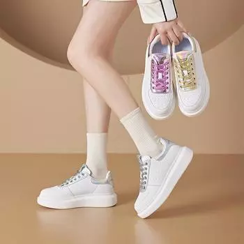 Весенние кожаные белые туфли женские на толстой подошве, повседневные туфли для колледжа, на шнуровке, на плоской подошве, для студентов, женские 32