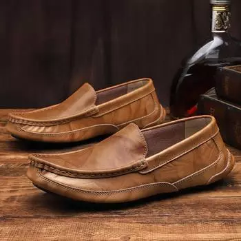 Весенние кожаные мокасины повседневная мода низкие защитные туфли из коровьей кожи шапочки туфли большого размера для вождения 38