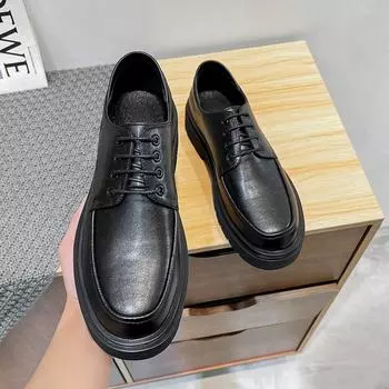 Весенние кожаные туфли с большой головой, мужские деловые туфли, британские маленькие кожаные туфли, свадебные туфли для жениха 5797-T 38 чёрный