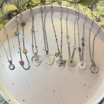 Весенние красочные цветы любовь кулон ожерелье из нержавеющей стали цепочка из бисера ожерелье подарочные украшения новая мода свадебный подарок