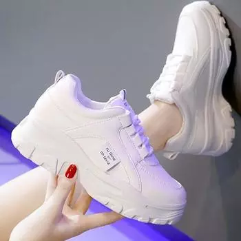 Весенние кроссовки Muffin с толстой подошвой, дышащие, универсальные, женские, модные, белые, повседневные, спортивные туфли 40 белый