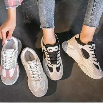 Весенние кроссовки, женские туфли для папы на толстой подошве, дышащая женская обувь для отдыха с круглым носком и толстой подошвой, женская вулканизированная обувь для отдыха 35 розовый
