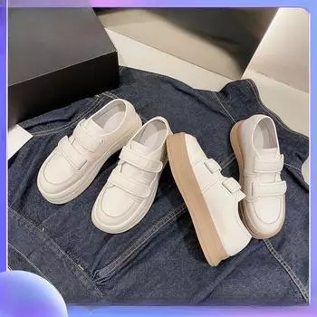 Весенние круглые хлебные милые дышащие туфли в стиле преппи на липучках спортивные повседневные белые туфли 35 белый