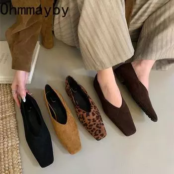 Весенние леопардовые женские туфли Мэри Джейн, модные туфли с неглубоким квадратным носком, лаконичные туфли на плоской подошве для отдыха на природе 35 кофейный
