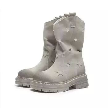 Весенние/летние сапоги на толстом каблуке, короткие сапоги, французские винтажные, с полыми звездами, в стиле вестерн, женские ковбойские сапоги, готическая обувь 35 коричневый