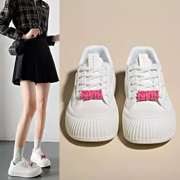Весенние маленькие белые туфли Новые женские студенческие спортивные туфли для сноуборда Повседневная обувь Уличные туфли на платформе 35