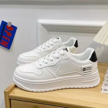 Весенние маленькие белые туфли, туфли на толстой подошве с низкой посадкой, студенческие спортивные туфли для досок 35