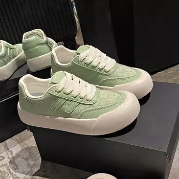 Весенние маленькие туфли, женская обувь, новинка 2024 года, модные туфли на толстой подошве, студенческая спортивная обувь, нескользящая обувь для досок 35 зелёный