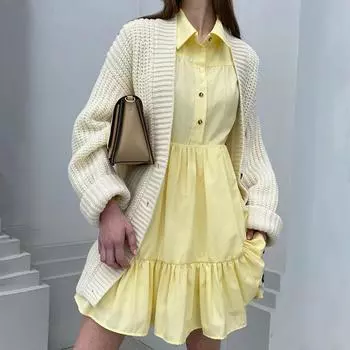 Весенние модели Платья-рубашки Белые платья Женская мода Однотонные простые хлопковые топы L белый