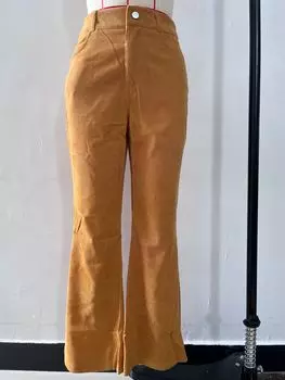 Весенние модные вельветовые расклешенные брюки, широкие брюки, женские однотонные повседневные удобные брюки L чёрный