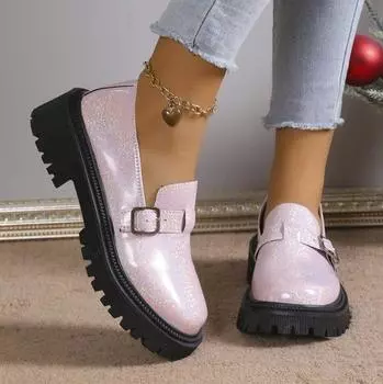 Весенние модные женские мокасины Laser Loafers с металлической пряжкой на платформе и плоскими туфлями, женские повседневные туфли с круглым носком Zapatas Mujer 35