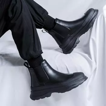 Весенние мужские ботинки Martin с низкой трубой и средним рукавом, короткие ботинки с круглым носком, ретро-ботинки с толстой подошвой 9033-R 38 чёрный