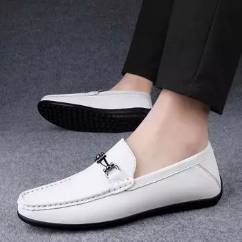 Весенние мужские брендовые повседневные туфли для вождения Bean Shoes модные мужские удобные и нескользящие повседневные туфли из коровьей кожи с мягкой подошвой 37 чёрный