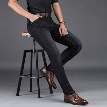 Весенние мужские джинсы Деловые повседневные брюки Прямые молодежные брюки Эластичные корейские мужские брюки 28 чёрный