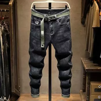 Весенние мужские джинсы, модные корейские эластичные повседневные брюки, облегающие универсальные брюки для мужчин 36