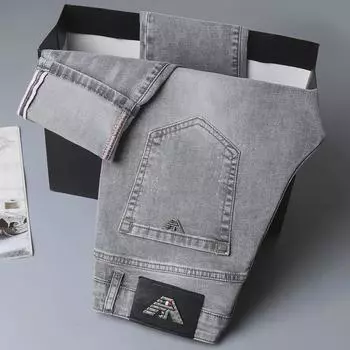 Весенние мужские европейские облегающие эластичные джинсы - модные фирменные узкие брюки 29 светло-серый