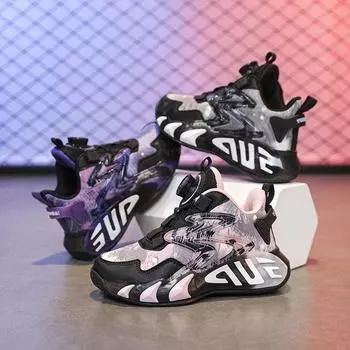 Весенние мужские и женские кроссовки для детей 6-12 лет, износостойкие, вращающиеся пряжки, детские, нескользящие, дышащие, кожаные, баскетбольные кроссовки для мужчин 30 фиолетовый