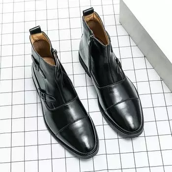Весенние мужские кожаные ботинки «Челси» в британском стиле, повседневная обувь для пожилых людей, модные тенденции, дизайнерские классические ботинки ручной работы в стиле ретро 38 чёрный