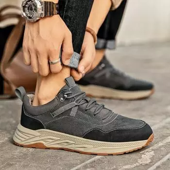 Весенние мужские кожаные ботинки с дышащей сеткой для улицы, нескользящие, легкие, для ходьбы, повседневные, треккинговые кроссовки, для ходьбы, путешествий, со шнуровкой 38 чёрный