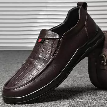 Весенние мужские лоферы из натуральной кожи, классические коричневые, черные туфли без шнуровки, повседневная мужская обувь на плоской подошве высокого качества 38 красно-коричневый