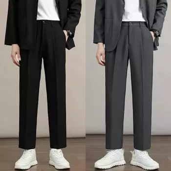 Весенние мужские модные повседневные однотонные свободные прямые брюки 36 чёрный