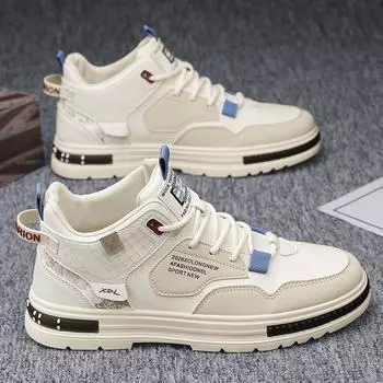 Весенние мужские модные повседневные туфли с высоким верхом и толстой подошвой, модные туфли на шнуровке, большие размеры 44 белый