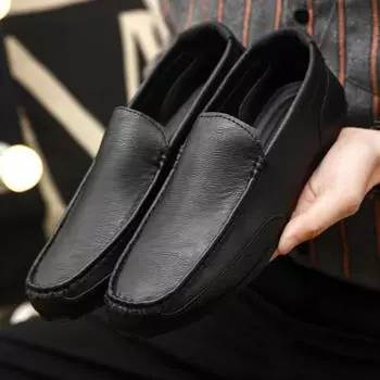 Весенние мужские мокасины из натуральной кожи, повседневные мокасины ручной работы, мягкие мужские деловые туфли на плоской подошве, коричневые, в стиле минимализма, из кожи 39 чёрный