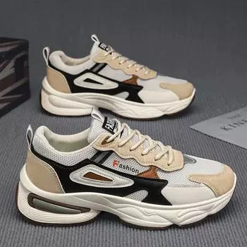 Весенние мужские новые дышащие сетчатые молодежные спортивные туфли универсальные повседневные туфли на толстой подошве для пап 39 чёрный