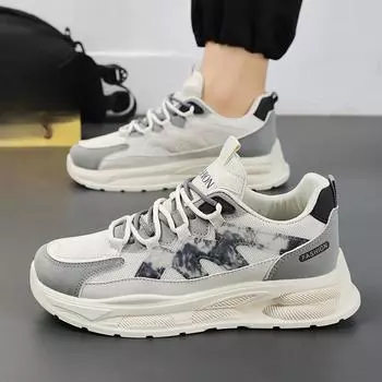 Весенние мужские новые дышащие сетчатые универсальные спортивные туфли на толстой подошве повседневная обувь 39