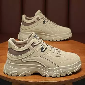 Весенние мужские новые дышащие высокие туфли мужские модные нескользящие ботинки на толстой подошве со шнуровкой рабочая обувь повседневные модные туфли для папы 39 хаки
