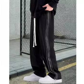 Весенние мужские новые свободные универсальные прямые повседневные брюки с боковой молнией S чёрный