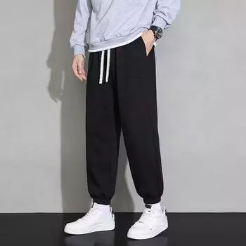 Весенние мужские однотонные повседневные брюки со шнуровкой и буквенным принтом и свободными манжетами XXXXXL чёрный