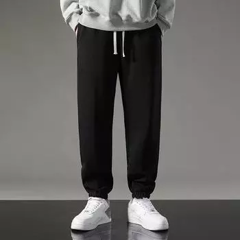 Весенние мужские однотонные прямые повседневные брюки XXXXL чёрный