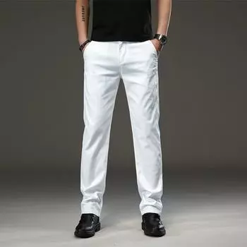 Весенние мужские повседневные брюки Обычные эластичные брюки Свободные прямые мужские брюки Зимние деловые повседневные брюки 28 белый