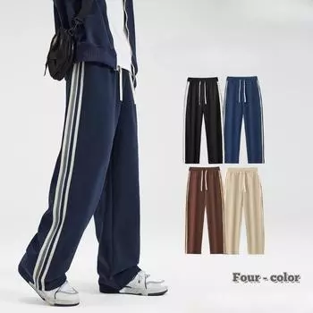 Весенние мужские повседневные брюки в полоску с широкими штанинами S чёрный