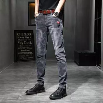 Весенние мужские повседневные длинные джинсы 38 чёрный