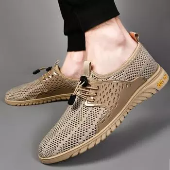 Весенние мужские повседневные мягкие удобные сетчатые туфли, летние дышащие мужские уличные туфли для ходьбы вброд, быстросохнущие, широкие, без застежек, для ходьбы 37 серый