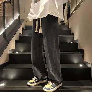 Весенние мужские повседневные широкие джинсы с эластичной резинкой на талии больших размеров XS синий