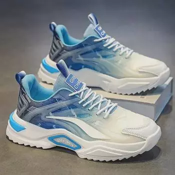 Весенние мужские повседневные туфли на толстой подошве 2024 года — универсальные, дышащие, идеально подходят для бега и занятий спортом. 42 синий/белый