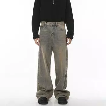 Весенние мужские ретро свободные широкие джинсовые брюки XL хаки