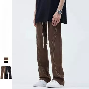 Весенние мужские свободные повседневные брюки на молнии All-match Straight S чёрный