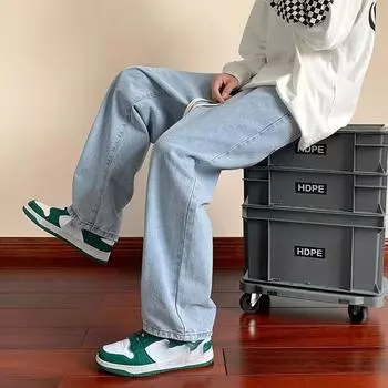 Весенние мужские свободные прямые джинсы XXXL чёрный