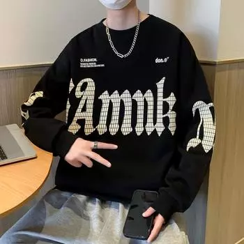 Весенние мужские толстовки с длинными рукавами, популярные свободные повседневные топы с круглым вырезом для подростков и старшеклассников M