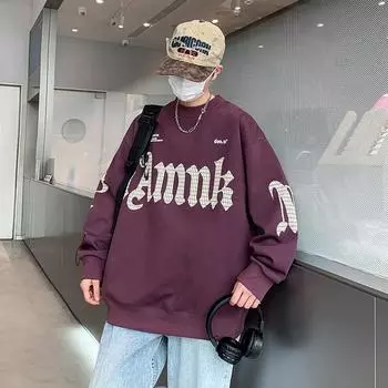 Весенние мужские толстовки с длинными рукавами, популярные свободные повседневные топы с круглым вырезом для подростков и старшеклассников M