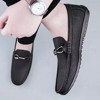 Весенние мужские туфли Iron Buckle черного/хаки/абрикосового цвета, повседневная модная кожаная обувь Doudou Shoes Trend, универсальные простые мокасины с мягкой подошвой 37 абрикосовый