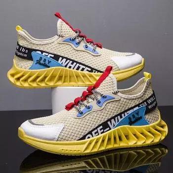 Весенние мужские туфли легкие высокоэластичные летающие плетеные лезвия туфли модные цветные студенческие спортивные повседневные туфли мужские 39 жёлтый