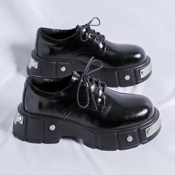Весенние мужские туфли-оксфорды на толстой подошве в стиле панк, повседневные дышащие мужские туфли для вождения ручной работы, удобные мужские туфли на платформе со шнуровкой 38 чёрный