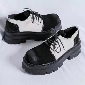 Весенние мужские туфли-оксфорды на толстой подошве, классические универсальные черные, повседневные, для офиса, вечеринки, свадьбы, бизнеса, из натуральной кожи 38 чёрный